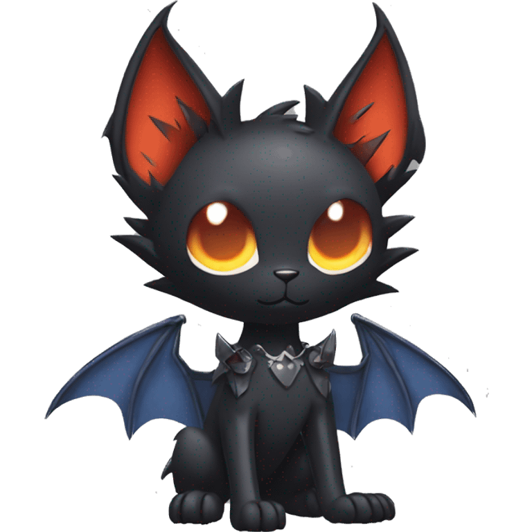 Black Edgy Punk-Gothic Bat-winged Litten-Bat-cat-Fakemon full body emoji