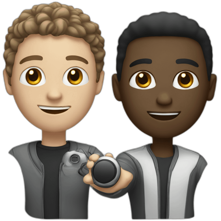 A black guy and a white guy giving hi-fi emoji