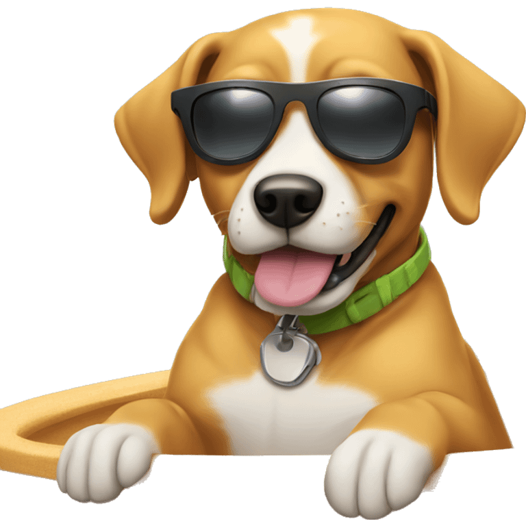 Dog wearing sunglasses bathing in the sun emoji