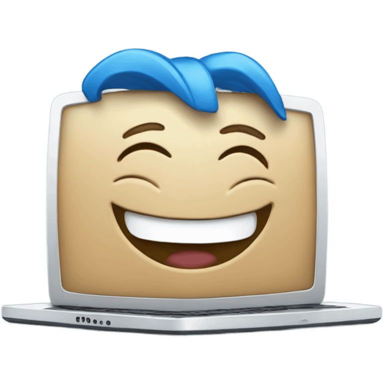 A blue laptop laughing emoji