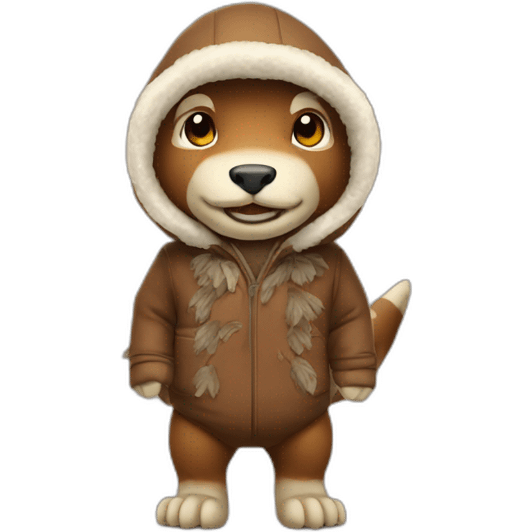 trex wearing brown eskimo outfit emoji