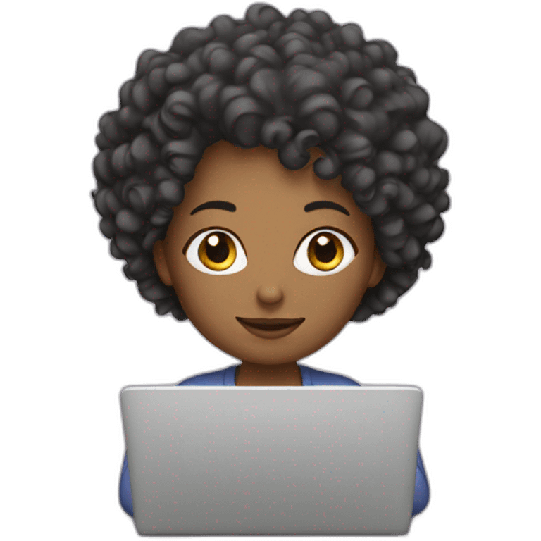 women with curly head working on laptop emoji