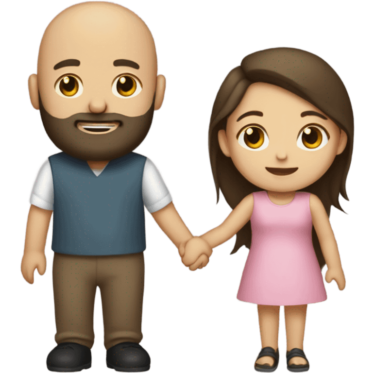 Brunette girl and bald boy with beard holding hands  emoji