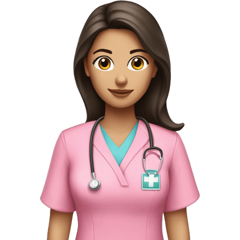 Pretty brunette nurse in pink scrubs emoji