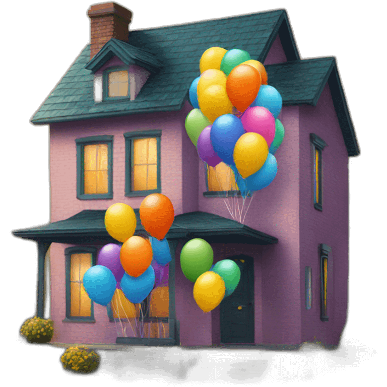 house carried by balloons emoji