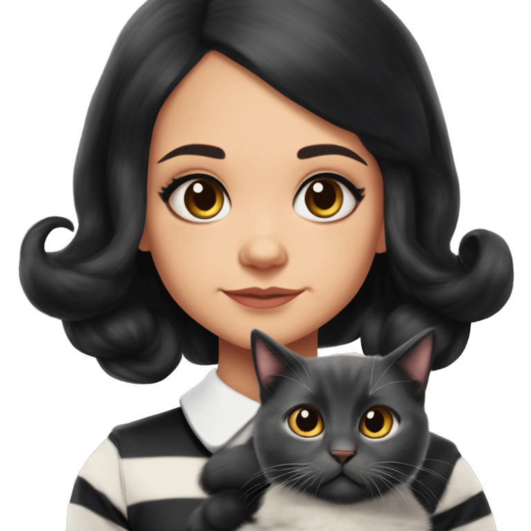 Kitty Corner Francie. Jenna Ortega Wednesday Addams. Bold 60s-inspired shift. Cuddling up with Slippers the kitten. emoji