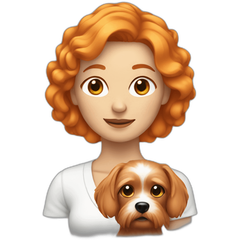 orange hair woman holding yorkshire dog emoji