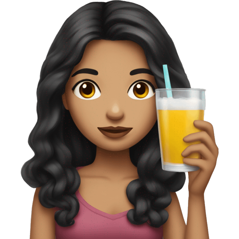 Girl with long lashes and dark hair holding a drink emoji