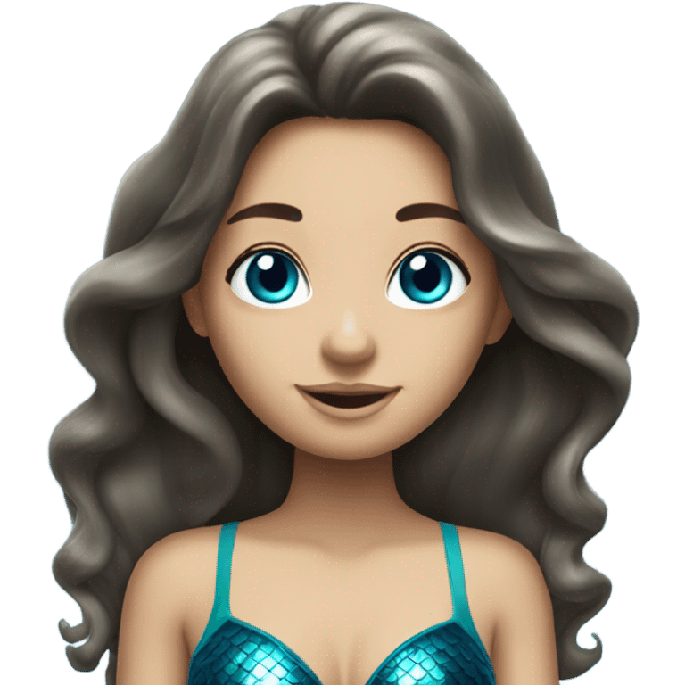 Brunette mermaid with long hair and blue eyes  emoji