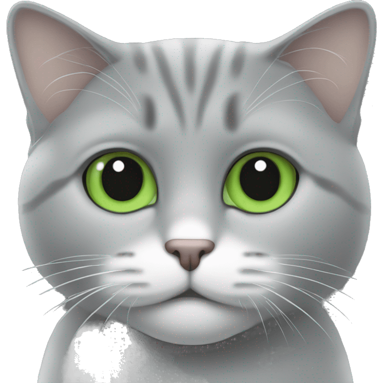 Chat trigré gris et blanc aux yeux vert  emoji