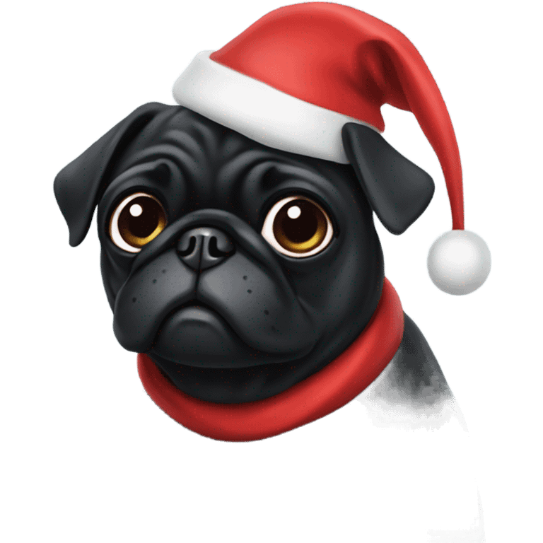 Black pug with Santa hat on emoji