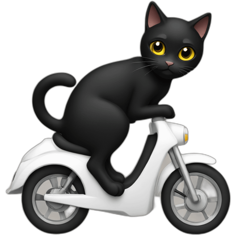 A black cat is riding on a white mo torcycle emoji