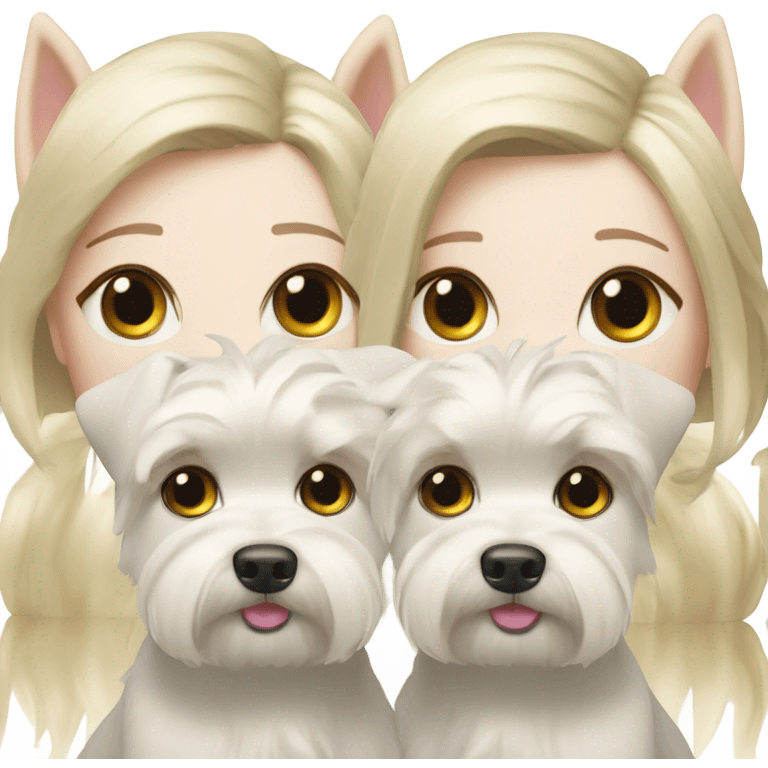 Westie dog with two blonde twin girls emoji