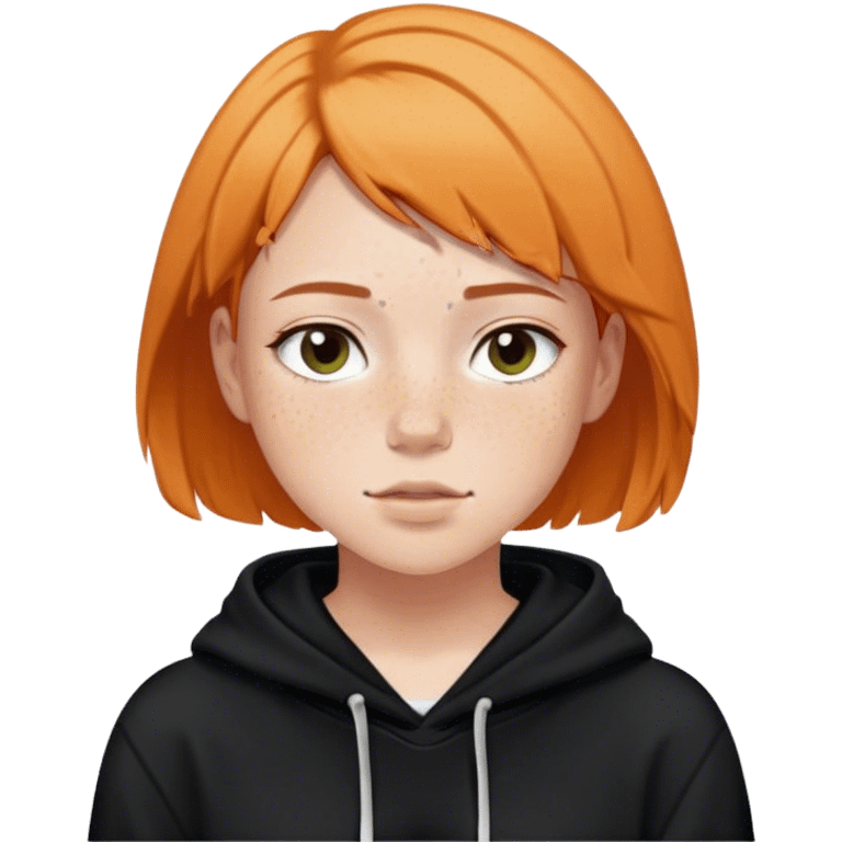 girl with short hair, black hoodie, freckles. emoji