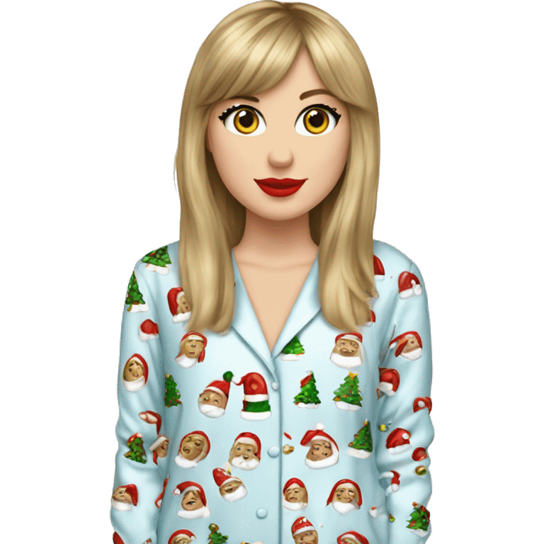 Taylor swift wearing Christmas pyjama emoji