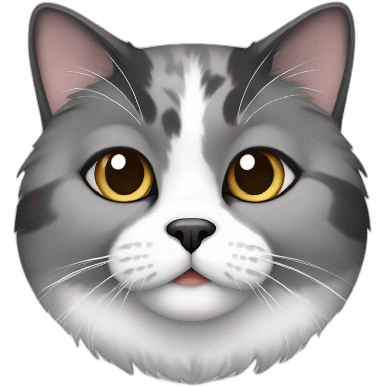 senior fat diluted calico cat, white chin, black nose, grey ears, grey and white emoji