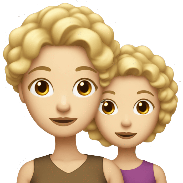 Blonde mom with white skin and her curly brown adult daughter emoji