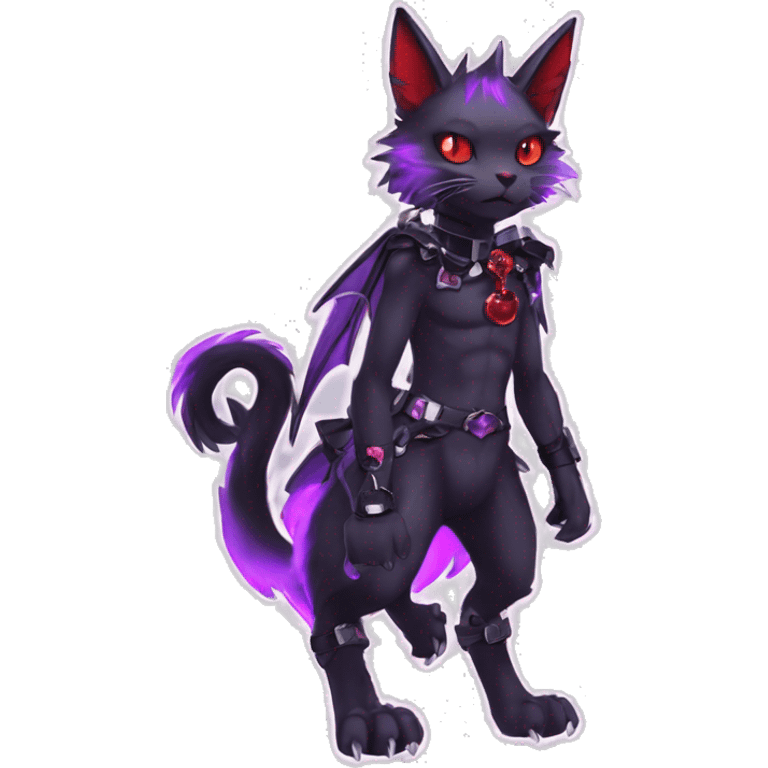 cool edgy black punk purple red ethereal fantasy nargacuga-bat-cat-Fakemon collar harness full body emoji