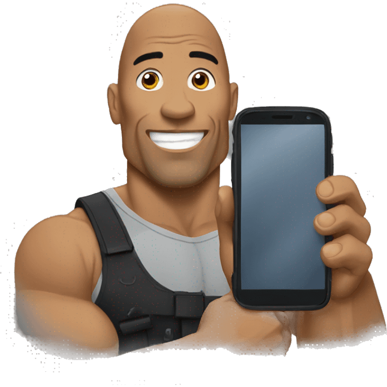 the rock with a mobile phone emoji