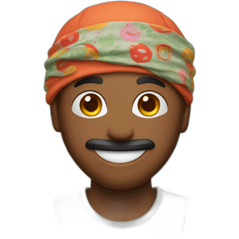 A smiling face emoji with a bandana on his head emoji