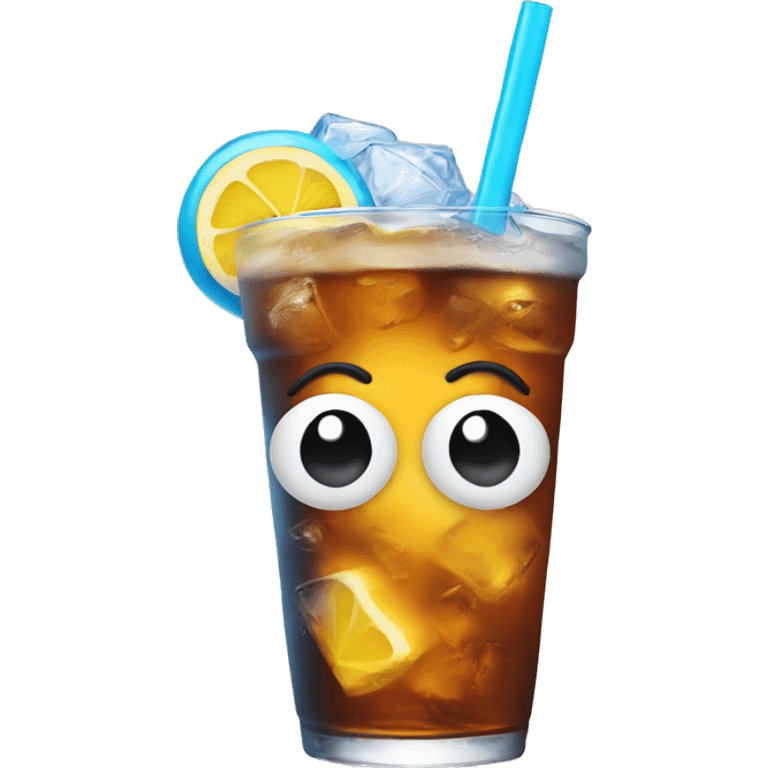 Ice tea with blue straw emoji