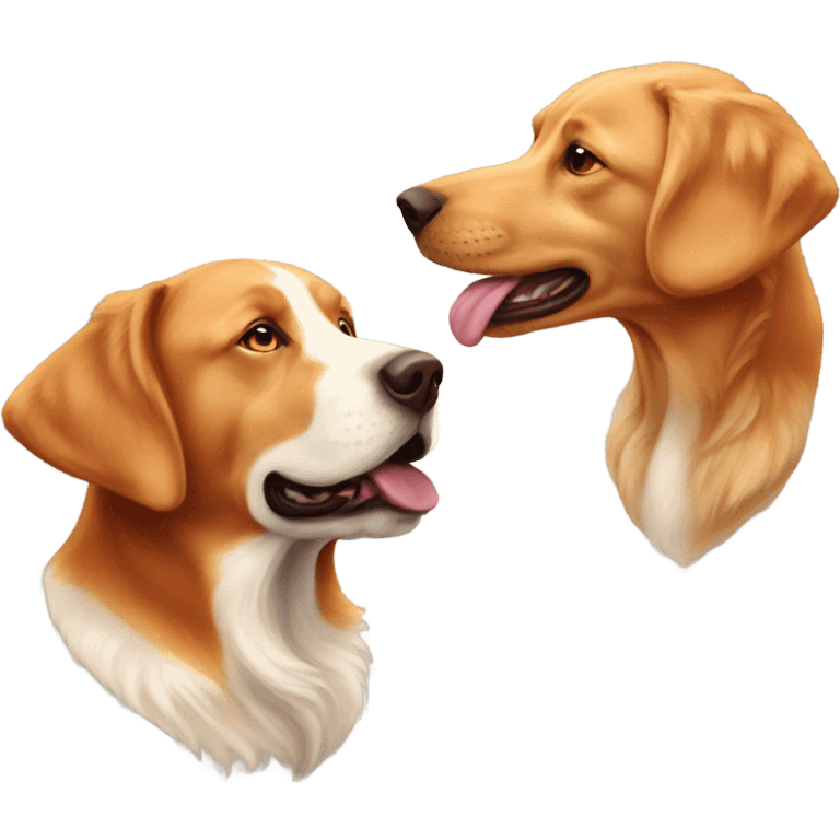 Fox red Labrador and white curly golden retriever playing emoji