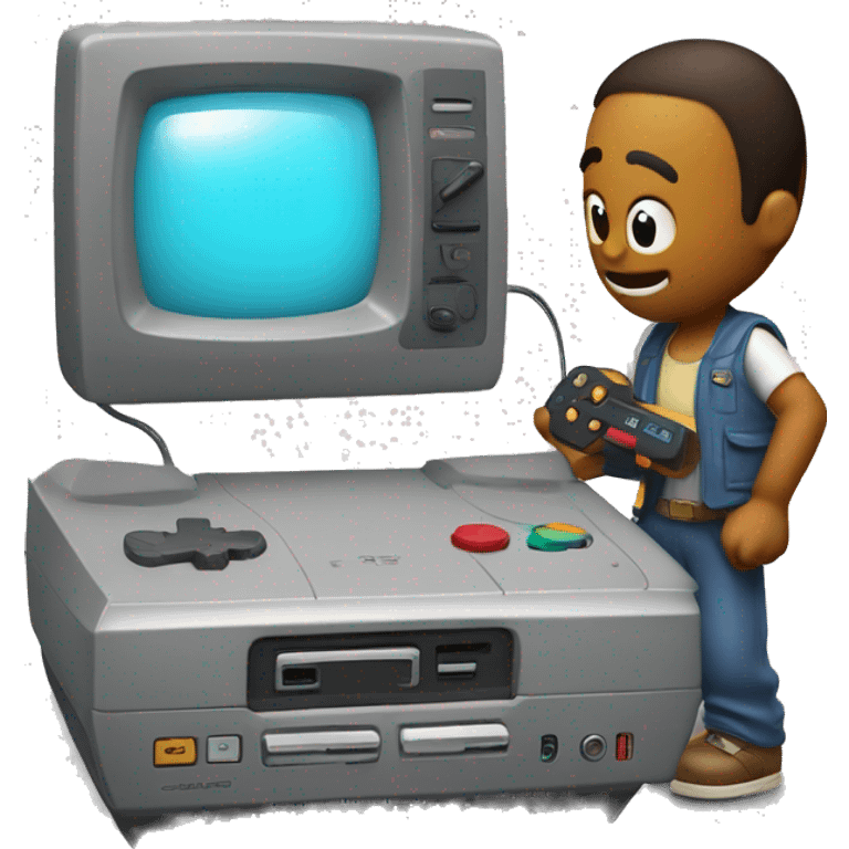 console retro character playing with a retro console emoji