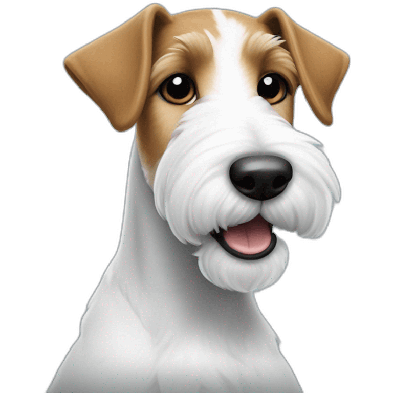 perro FOXTERRIER con barbita, OJO CELESTE. blanco y NEGRO, ladrador emoji