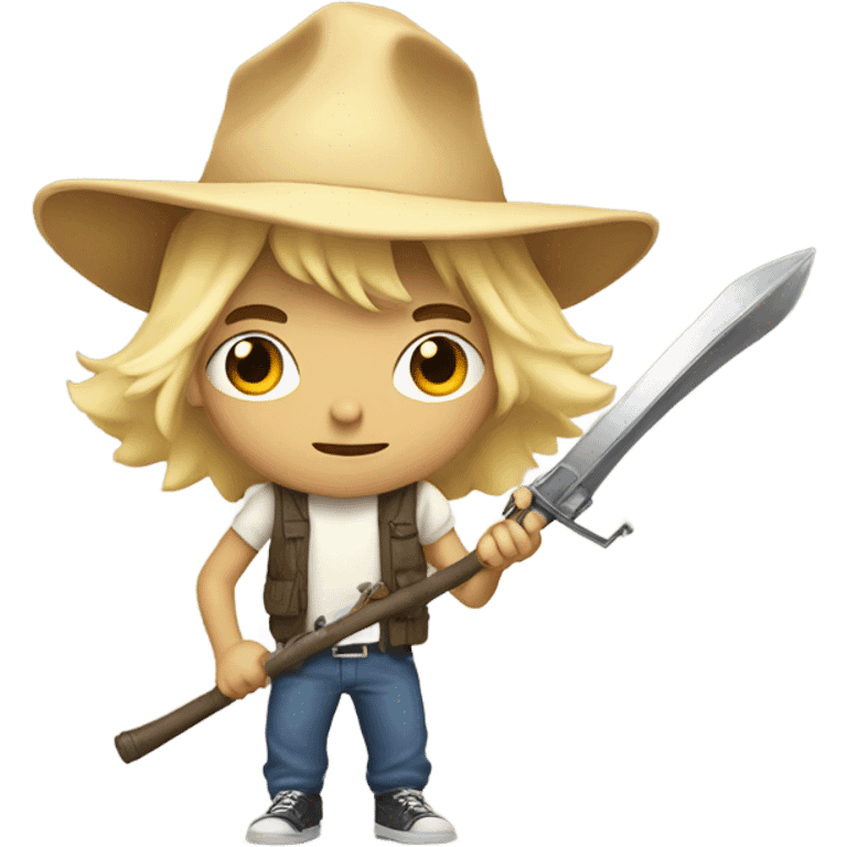  boy with blond hat and weapon parody emoji