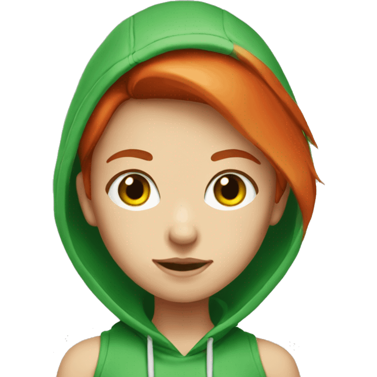 white red hair girl in a green hoodie with green eyes emoji