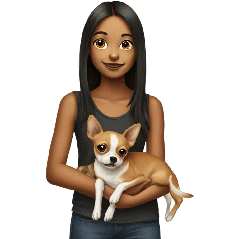 realistic portrait of girl with chihuahya emoji