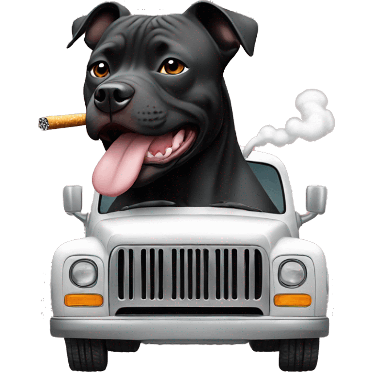 Black pitbul smoking a cigarette driving a truck  emoji