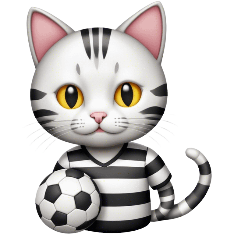 cat wearing black and white stripped football shirt emoji