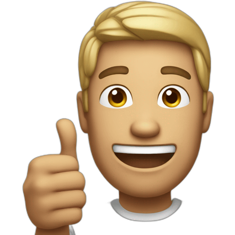 male character with a facial expression that conveys intelligence and technical skills, while making a thumbs-up gesture to indicate approval emoji