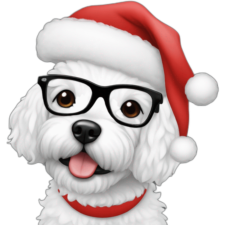 woman-black hair-christmas hat-with glasses-with bichon dog-white-smile emoji