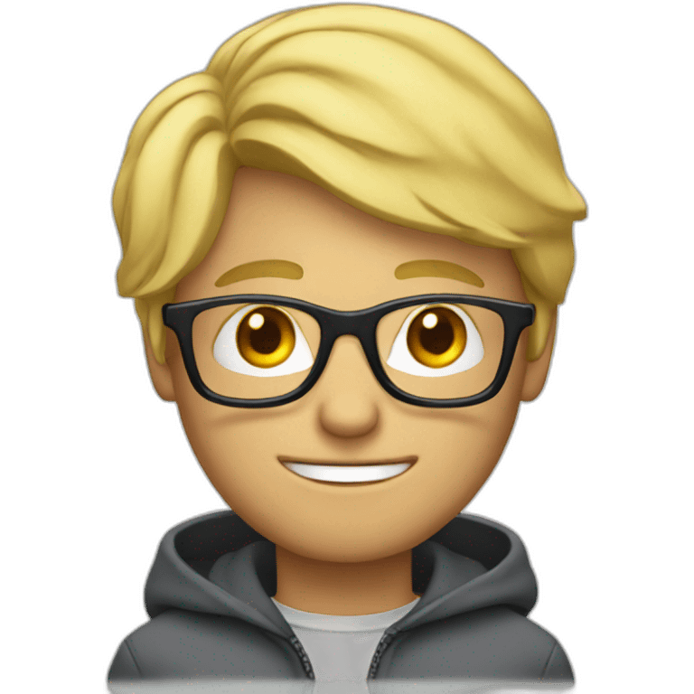 Blonde man with glasses behind notebook emoji