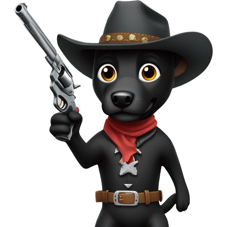 Black Dog Animatronic as cowboy holding a gun emoji