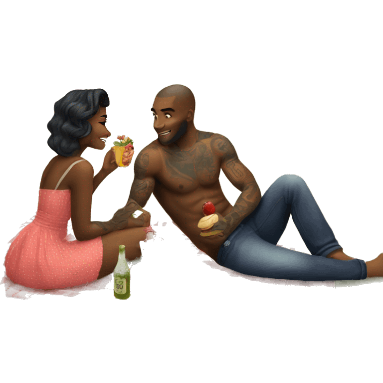 Romantic picnic date for beautiful tattooed couple emoji