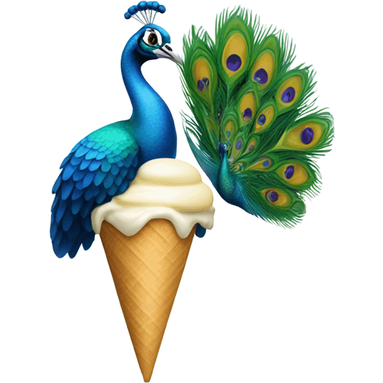 Peacock holding vanilla ice cream emoji