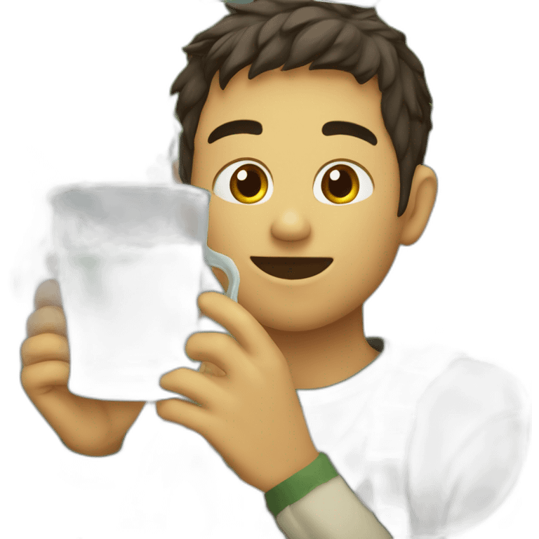 a young man drinking freezing water with yerba mate in a mate emoji