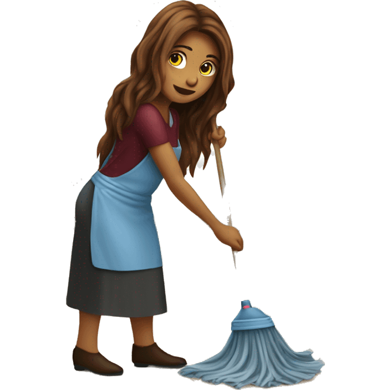 Beautiful burgundy long haired woman mopping the floor emoji