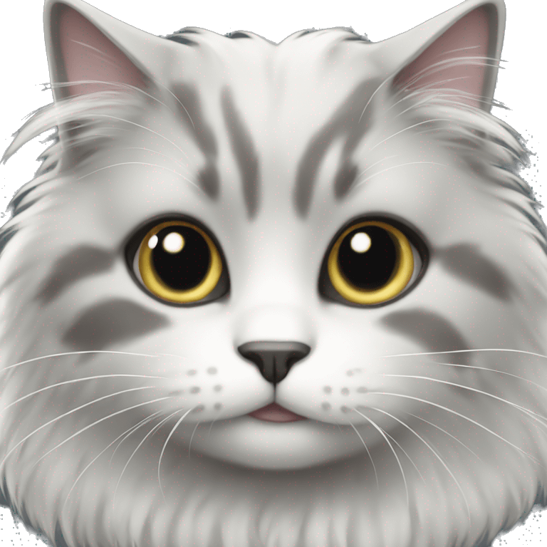 Grey and white fluffy cat cute emoji