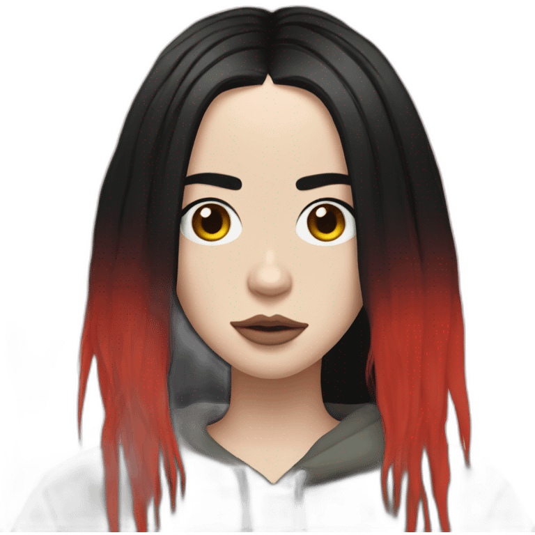 Billie Eilish with red roots and black hair emoji