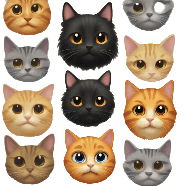 Tabby cat, orange cat, and black fluffy cat gold eyes  emoji