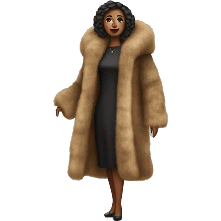 Woman wearing big full length fur coat emoji