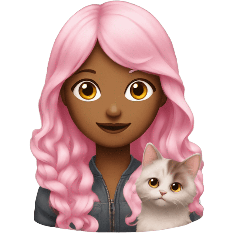 pink-haired girl with cat emoji