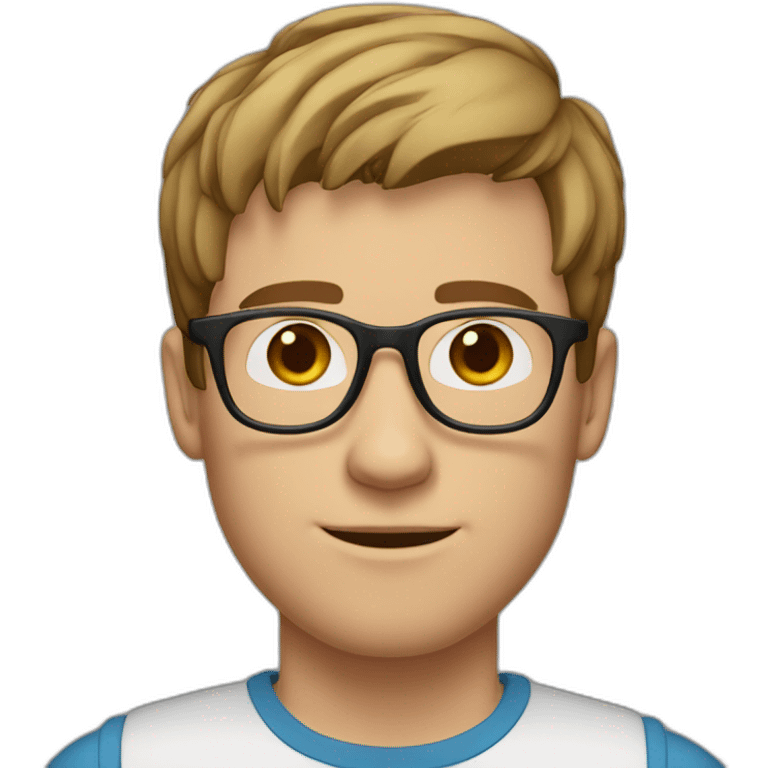 young white man with short brown straight hair and small beard with rounded glasses emoji