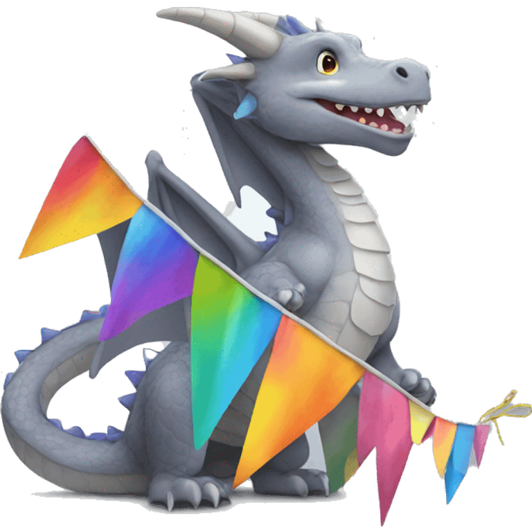 Gray Dragon covered in colorful bunting emoji