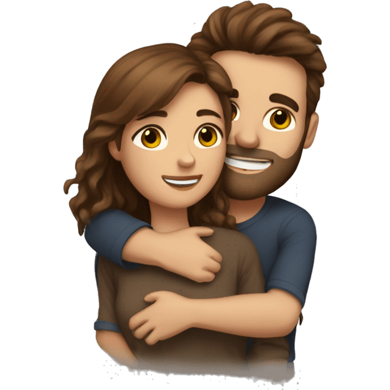 A beautiful brown-haired girl with a hairy brown-haired man hugging emoji