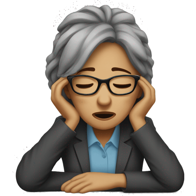 tired woman with glasses falls down
 away from work emoji